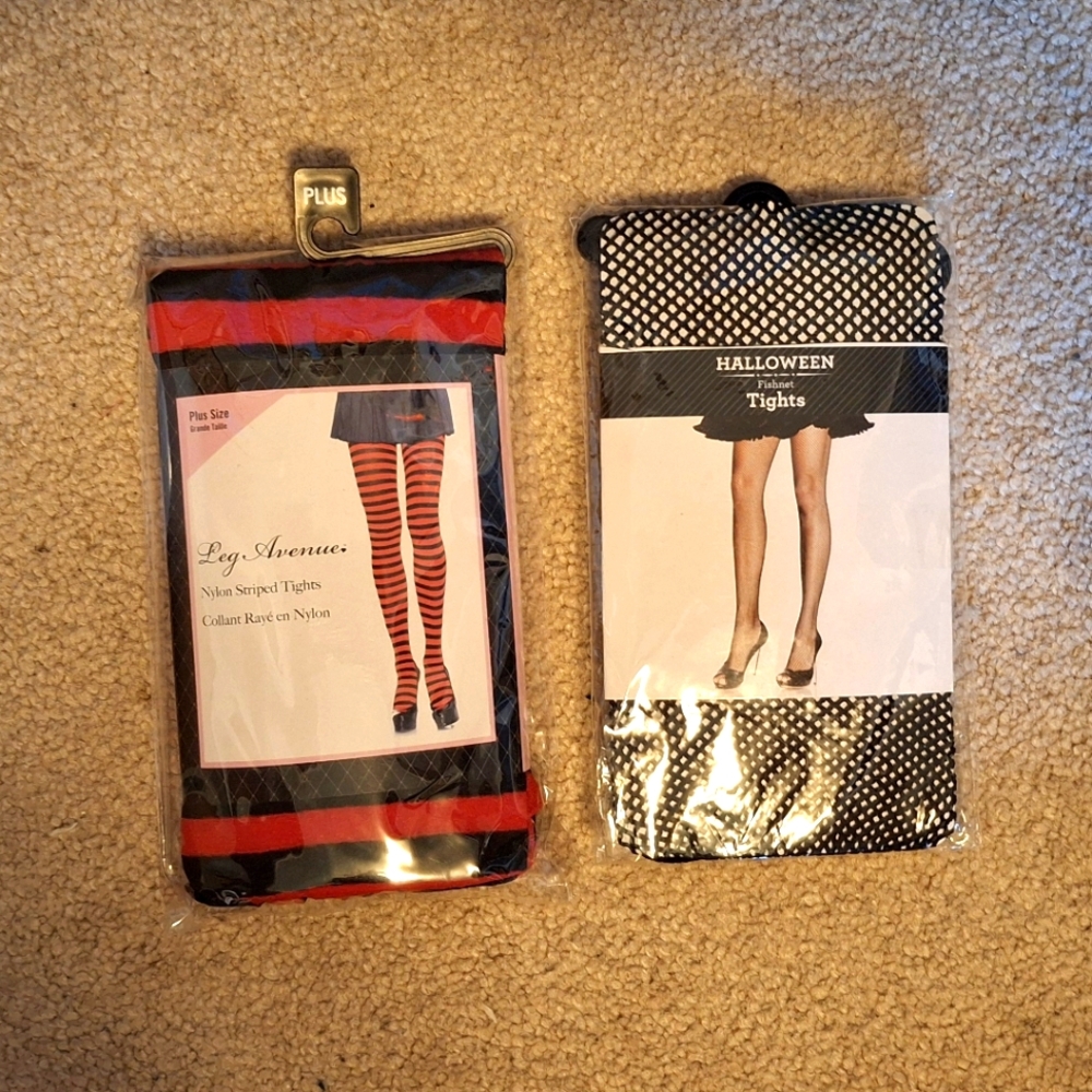 Two Pair Fishnet And Striped Tights